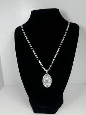 Our Lady of Guadalupe Pendant Necklace 925 Sterling Silver 23 Inch Figaro Chain